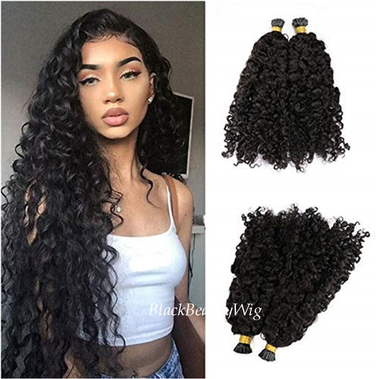 Pre Bonded Kinky Curly I Tip Hair Extensions Soft Curly Micro Links Brazilian Remy Keratin Fusion I Tip Hair 100g 100strands